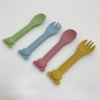 Ensemble de fourchettes et cuillères en silicone pour bébé, qualité alimentaire, pour l'apprentissage de la mangeoire des tout-petits, pointe souple, facile à nettoyer, compatible lave-vaisselle