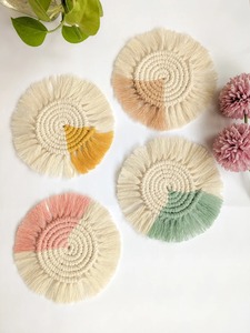 Sous-verres en macramé à deux tons | Boho Table basse décor tasse tapis à la main Bar tapis Vase tapis bougie napperons printemps décor à la maison - Product Image 2