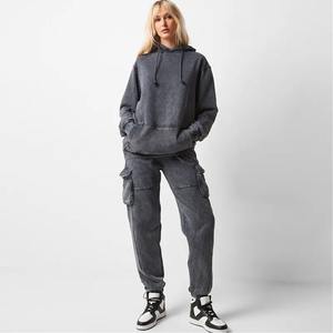 Nouveau style Logo personnalisé femmes décontracté solide longueur régulière hiver à manches longues polaire à capuche survêtement empilé pantalon - Product Image 5