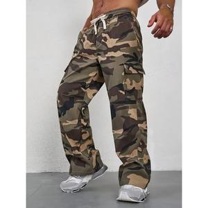 กางเกงลำลองขายาวตรงเอวสูงระบายอากาศได้ดีสำหรับผู้ชายกางเกงวิ่งแนวยุทธวิธีกางเกงถักแบนทนทานสำหรับการใช้งานกลางแจ้ง - Product Image 1