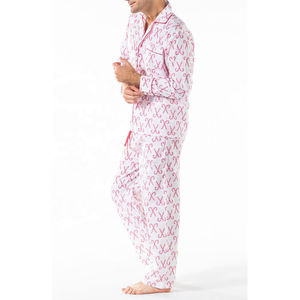 Conjunto de Pijama de Verano para Hombre, Suministro OEM, Camiseta de Manga Larga, Pantalones, Diseño Sólido, Ropa de Dormir de Satén Transpirable - Product Image 3