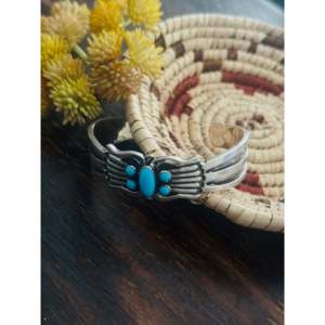 Rick Martinez Old Pawn Design Sleeping Beauty Turquoise & Sterling <b>Silver</b> <b>Cuff</b> <b>Bracelet</b> Fashionable Accessory - Product Image 4