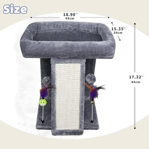 Modern <b>Large</b> Luxury <b>Cat</b> Tree Tower with <b>Scratching</b> <b>Post</b> for Indoor <b>Cats</b> 1-Level Activity Center <b>Scratching</b> Board Toy Balls Grey - Product Image 3