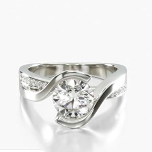 Anillo de Compromiso RITZIN, Bonito, Corte Redondo, Oro Blanco, Trenzado - Product Image 3