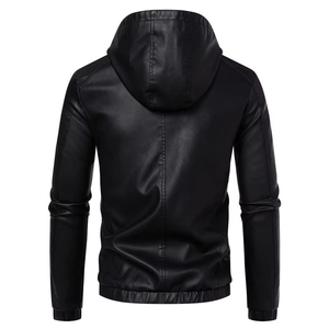 Chaqueta de Cuero PU para Hombre, Estilo Motero Juvenil, Informal para Exteriores, Cuello Alto, Logotipo Frontal, Transpirable, Cintura Ancha - Product Image 3