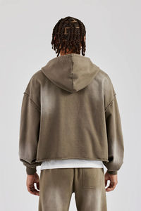 Sweat à capuche et pantalon de survêtement à fermeture éclair 100% coton sur mesure Ensemble confortable 2 pièces Sunfade Wash Distress Hoodie & Flare Pants pour hommes - Product Image 6