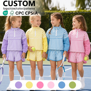 Ensemble coupe-vent rayé en polyester pour filles, vente en gros, couleur personnalisée, taille personnalisée, marque privée, OEM, ODM - Product Image 1
