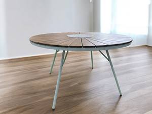 Mesa de comedor moderna redonda de madera de acacia de 5 piezas para exteriores y 4 sillas con estructura de acero elegante conjunto para hoteles y salas de estar - Product Image 3