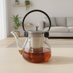 Théière en verre borosilicate résistant à la chaleur de qualité supérieure, style nordique, 1000 ml, avec poignée en plastique et couvercle en acier inoxydable 3306315-1.0 - Product Image 4