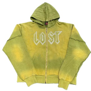 เสื้อฮู้ดผู้ชายประดับพลอยเทียมมีซิปมีฮู้ด100% ผ้าคอตตอนทรงบ็อกซี่เสื้อครอปพลอยเทียมสำหรับผู้ชาย - Product Image 1