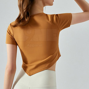 Meilleur prix Logo personnalisé T-shirt haut court pour femme Couleur personnalisée tissu de toile d'été - Product Image 4