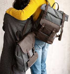 Sac à dos en toile et cuir souple élégant, randonnée en plein air, voyage, école, travail, utilisation unisexe, durable, léger, respirant, multi-poches - Product Image 5