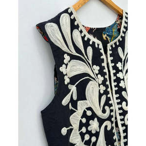 Indian Suzani Hand Embroidered Woven Eco-Friendly Floral Pattern <b>Jacket</b> Women Traditional Vintage <b>Kantha</b> Waistcoat Ethnic Vest - Product Image 4