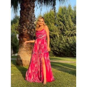 Abito da sera stampato in Chiffon con spalline drappeggiato a trapeazione da donna con stelle Jn1752 1752 - Product Image 1