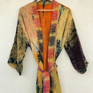 Kimono de seda hecho a mano Tye Dye, ropa de Festival ligera, cubierta de playa reciclada india, verano, otoño, Primavera, tamaño, característica suave gratis - Product Image 1