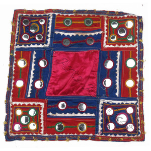 Parche Étnico Cuadrado Bordado a Mano de Kutch Indio Vintage, Multicolor, para Coser, con Espejos, Textiles Indios, Espejo Indio de Kutch - Product Image 6