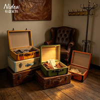Juego de Maletas Decorativas Vintage, Cajas de Almacenamiento de Cuero Retro, Cajas de Regalo Estilo Equipaje Portátil para Decoración del Hogar