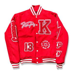 Veste universitaire légère en laine mélangée pour hommes, bombardier de baseball d'hiver avec décoration en fourrure de mouton, style Letterman tricoté - Product Image 1