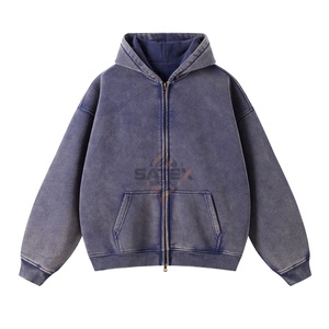Design unique et élégant, streetwear de haute qualité 2025, broderie, molleton 100% coton, vintage, double couche, délavage à l'acide, coupe ample, fermeture éclair - Product Image 2