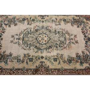 Alfombra turca Vintage de 3,8x6,7 pies, Beige, marrón, clásica, área grande, diseño de retazos rectangulares, Material de lana, látex, respetuoso con el medio ambiente - Product Image 5