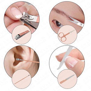 Professional Manicure Pedicure Kit Stainless Steel Nail Care Grooming Set with Pink <b>Leather</b> Travel Case - Product Image 4