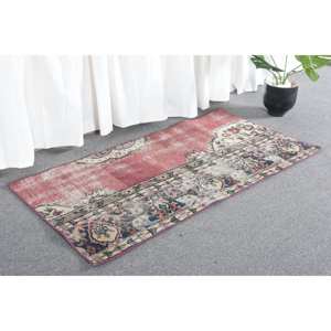 Tapis turc vintage rouge beige, tapis plat tissé 2 'X 4' Patchwork motif laine salon décoration 10mm épaisseur Latex - Product Image 4