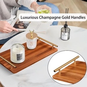 Plateau de service plat en bois avec poignée dorée Design élégant pour les collations au thé et au café Idéal pour la table à manger de la cuisine et la décoration intérieure - Product Image 5