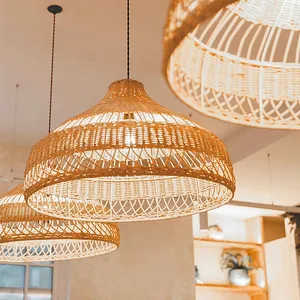 Bamboo Rattan chandelier lighting room round crystal ceiling lampshades for home decor living room kitchen party holiday