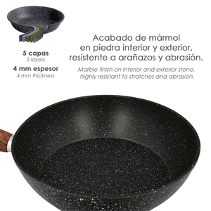 Padella antiaderente in alluminio forgiato con finitura effetto pietra, 24 x 5 cm. Impugnatura gommata. - Product Image 4