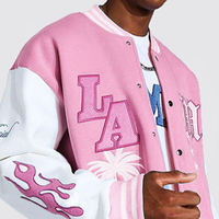 Veste de universitaire Letterman rose vintage pour hommes, personnalisée OEM, vente en gros, manches en cuir brodées en chenille pour l'automne Vestes de baseball