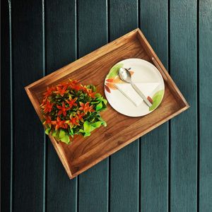 Bandeja de madera para servir con asas talladas para el desayuno, café, té, aperitivos, cocina, comedor, decoración del hogar, uso - Product Image 4