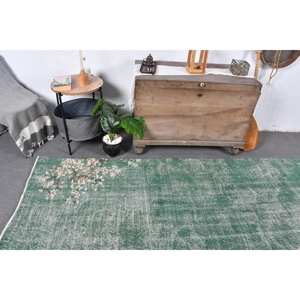 Alfombra Turca Vintage de Lana 3.8x8.9 pies, Ecológica, Pelo Medio, Verde y Blanca, Tejido Plano, Patrón de Patchwork, Decoración para Comedor - Product Image 2