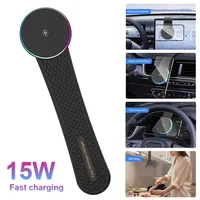 Support de téléphone magnétique sans fil 15W avec bras flexible, lumière RGB, fixation nano à ventouse et rotation à 360° pour tableau de bord, grille d'aération et mur