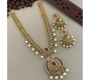 ชุดสร้อยคอพร้อมต่างหูชุบทองคุณภาพพรีเมียมสุดพิเศษ สำหรับงานแต่งงาน ชุดเครื่องประดับแบบดั้งเดิมสำหรับผู้หญิง - Product Image 1