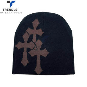 Dark Cross Wool Blend Knit Hat Stylish Checkered Pattern Loose Pile Beanie Warm Soft <b>Winter</b> <b>Cap</b> Cold Weather Autumn Street - Product Image 5