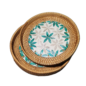 Bandeja de ratán hecha a mano de alta calidad con incrustaciones de fregona, el diseño más nuevo de Vietnam, bandeja para servir café con fondo de madera, uso doméstico, comida decorativa - Product Image 4