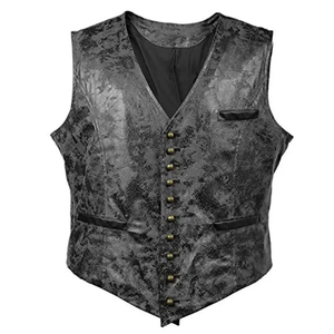 Gilet classique en cuir véritable pour homme, coupe ajustée, en peau de mouton véritable, noir, sans manches, avec sangle de réglage latéral. - Product Image 2