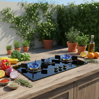 Table de cuisson à gaz encastrable pour cuisine intérieure, personnalisable pour usage domestique et hôtelier, 3 brûleurs, en verre trempé, avec capuchons de brûleurs en cuivre et protection anti-extinction de flamme