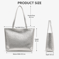 Sac fourre-tout en PU gaufré crocodile métallisé personnalisé, grande capacité, avec fermeture éclair, sac à bandoulière pour femme, vente en gros
