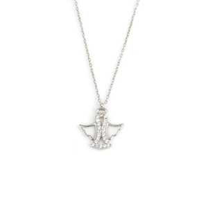 Collar de Plata de Ley 925 con Ángel y Bisel de Piedra Blanca, Símbolo Religioso Cristiano - Product Image 1