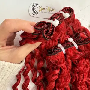 Grosir tren Jerry warna merah keriting kutikula rambut pakan selaras 100% ekstensi rambut manusia Vietnam dari perusahaan rambut matahari