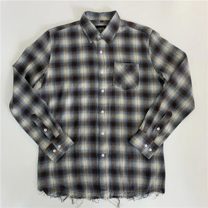 Veste en flanelle brodée à boutons-pression pour homme, coupe sur mesure, ourlet brut, chemise à carreaux, 100 % coton, vêtement d'extérieur automne - Product Image 1