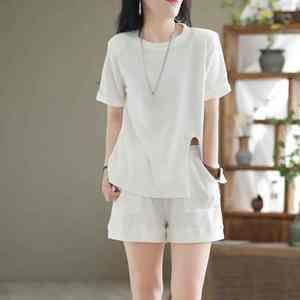 Ensemble 2 pièces d'été décontracté pour femmes haut et short de couleur unie survêtement à impression numérique pour le printemps/été - Product Image 2