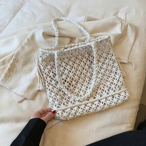 Vintage Handmade Woven Net Cotton Tote <b>Bag</b> <b>Beach</b> Shoulder <b>Bag</b> Trendy Summer Ulzzang Style - Product Image 4