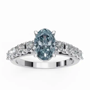 3.5ct Lab Grown Diamond Fancy Blue Oval y White Round Cut Solitaire con acento Anillo de compromiso VS Clarity con oro blanco de 14K - Product Image 1