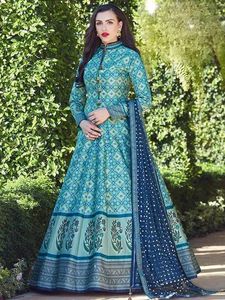 Traje con estampado de kurti para mujer, de 2 piezas conjunto largo, ropa de india étnica - Product Image 3