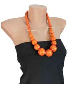 Eco friendly jewelry Orange wooden Big bold bead Statement necklace available in all color at affordable rate By ZAMZAM IMPEX