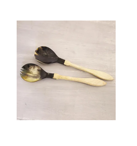 Fiestas Cena Servidor de ensaladas hecho con cuchara de cuerno de búfalo con mango de hueso para el hogar Cocina Mesa Cubiertos Cuchara Uso - Product Image 5
