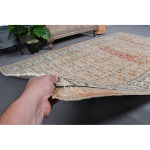 พรมตุรกีทำด้วยมือสีเบจส้มคลาสสิกขนาด4.5x7.4ฟุตทรงสี่เหลี่ยมโถงทางเดินสำหรับทางเข้าห้องนั่งเล่นพรมข้างเตียง - Product Image 4