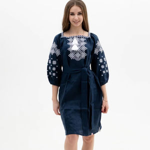 Clothing Manufacturers Custom Fall Boho Long <b>Dresses</b> Women <b>Maxi</b> Casual Embroidery V-neck Printing Floral 100% <b>Linen</b> <b>Dress</b> - Product Image 1